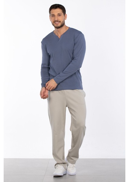 Patlı Düğme Detay Sweatshirt - Koyu Mavi