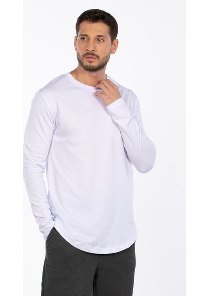 Bisiklet Yaka Uzun Kol T-Shirt - Beyaz modelleri