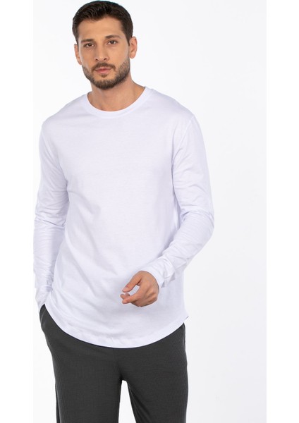Bisiklet Yaka Uzun Kol T-Shirt - Beyaz fırsatları
