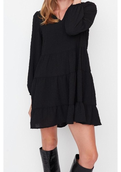 Moda Rahat Casual Günlük Aerobin Dokuma V Yaka Uzun Kol Shift Mini Boy Elbise fiyatları