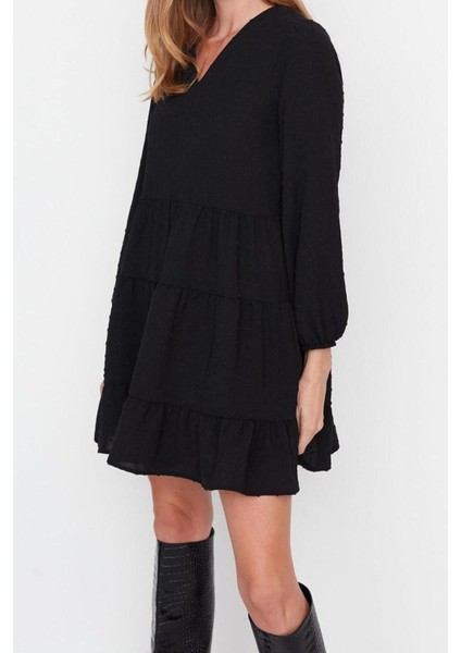 Moda Rahat Casual Günlük Aerobin Dokuma V Yaka Uzun Kol Shift Mini Boy Elbise modelleri