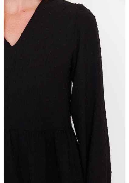 Moda Rahat Casual Günlük Aerobin Dokuma V Yaka Uzun Kol Shift Mini Boy Elbise fırsatları