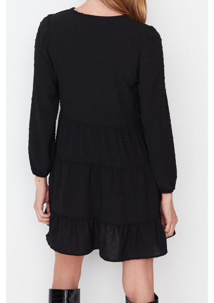 Moda Rahat Casual Günlük Aerobin Dokuma V Yaka Uzun Kol Shift Mini Boy Elbise indirimleri