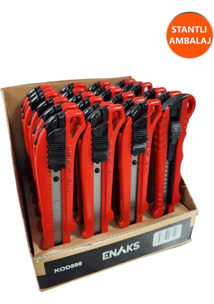 Enaks Proft Metal Maket Bıçağı Kırmızı Metal Gövdeli Kırılmaz Maket Bıçağı Orion Maket Bıçağı