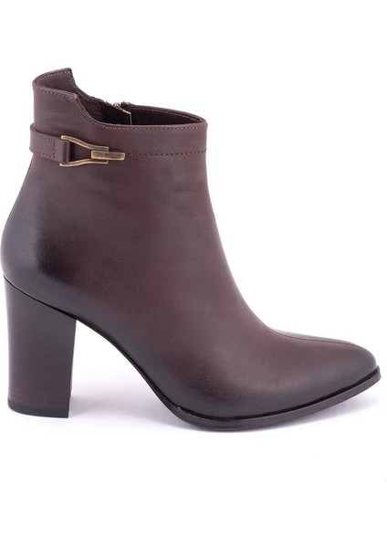 2355801K Kadın Deri Dikiş Detaylı Tokalı Fermuarlı Topuklu Bot