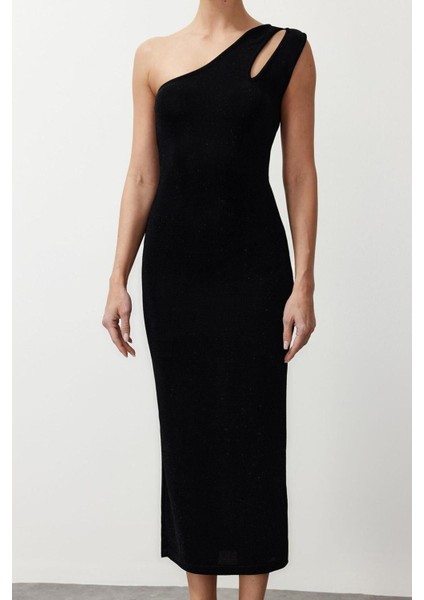 Moda Slim Mezuniyet Balo Simli Örme Örme Asimetrik Yaka Kolsuz Kol Bodycone Maxi Elbise