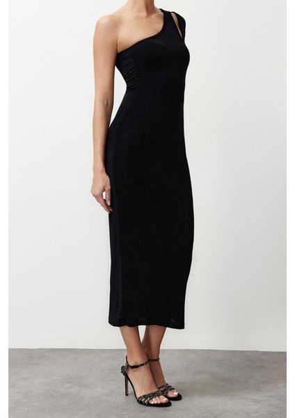 Moda Slim Mezuniyet Balo Simli Örme Örme Asimetrik Yaka Kolsuz Kol Bodycone Maxi Elbise