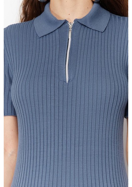 Moda Regular Casual Günlük Tek Plaka Triko Polo Yaka Kısa Kol Shift Midi Boy Elbise