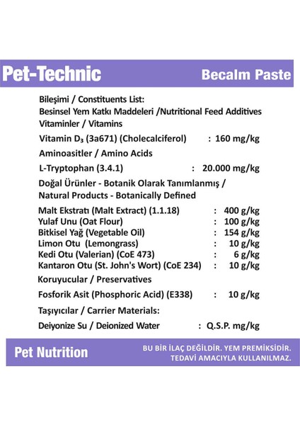 Pet-Technıc Becalm Pasteanti-Stres Sakinleştirici Etki Rahatlatıcı