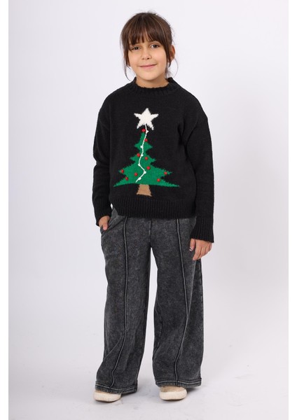 Happy Times Çam Ağacı Desenli Çocuk Yılbaşı Kazağı - Siyah/yeşil