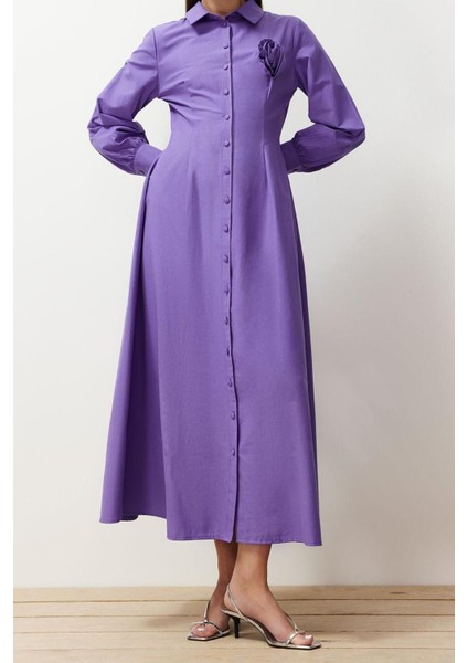 Moda Regular Casual Günlük Poplin Dokuma Gömlek Yaka Uzun Kol A-Line Maxi Boy Tesettür Elbise fiyatları