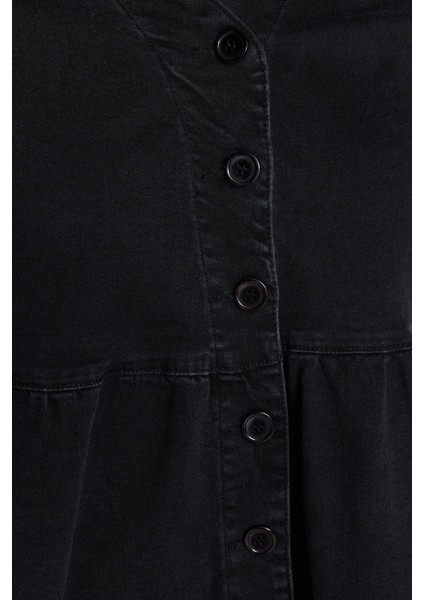 Moda Rahat Casual Günlük Comfort Denim V Yaka Kısa Kol A-Line Mini Boy Büyük Beden Elbise indirimleri