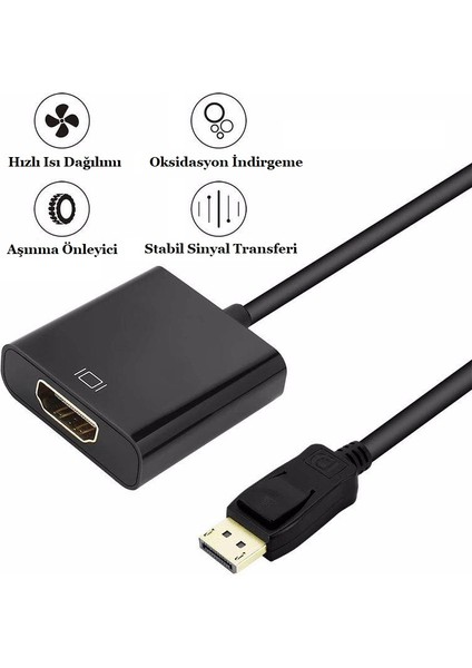 Displayport (M) To HDMI (F) Çevirici Adaptör Kablosu Siyah