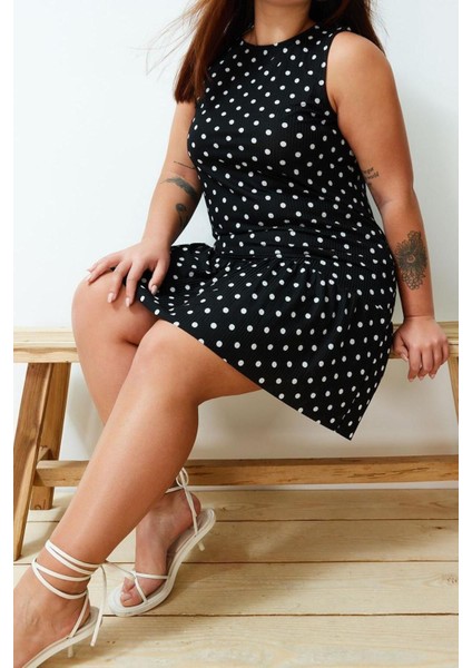 Moda Rahat Günlük Kaşkorse Örme Bisiklet Yaka Kolsuz Kol Eteği Fırfırlı Mini Boy Büyük Beden Elbise modelleri