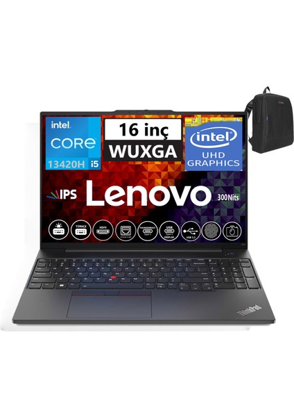 Thinkpad E16 Gen1 Intel Core I5-13420H 40GB 1tb SSD 16" Fhd+ IPS Fredos Taşınabilir Bilgisayar TP21JN00JUTX15+ZETTAÇANTA