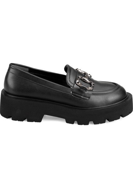 Litzy Siyah Kadın Toka Detaylı Deri Loafer
