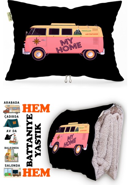 Karavan Camping Baskılı Tv Battaniyeli Opsiyonel Dekoratif Hediye Yastık Battaniye 2in1 Gifts-1