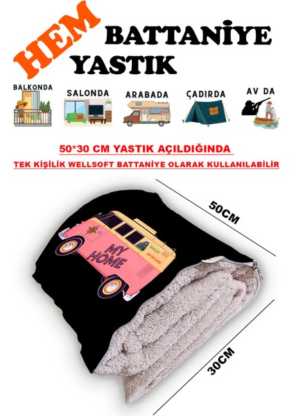 Karavan Camping Baskılı Tv Battaniyeli Opsiyonel Dekoratif Hediye Yastık Battaniye 2in1 Gifts-1