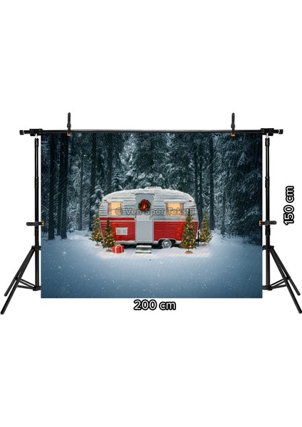 Kış Kampı Temalı Stüdyo Fonu 200 x 150 cm Karavan ve Yılbaşı Ağaçları Arka Plan fiyatları