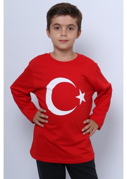 Çocuk Ayyıldız Baskılı Tshirt Uzun Kollu A57