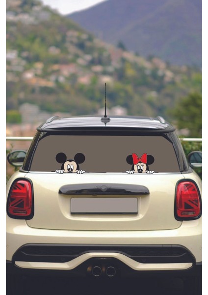 Mickey ve Minnie Mouse Araba Sticker Laptop Araba Duvar Cam Etiket Çıkartma