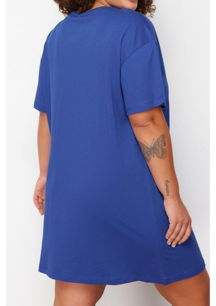 Moda Rahat Günlük Süprem Örme Bisiklet Yaka Kısa Kol T-Shirt Elbise Mini Boy Büyük Beden Elbise