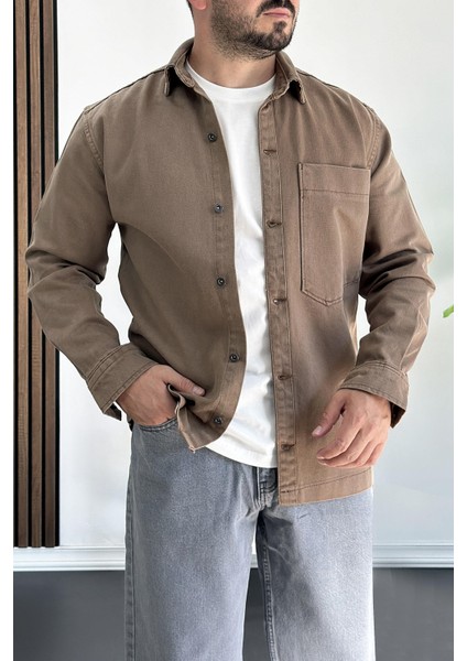 Erkek Büyük Cepli Gömlek Ceket Kahverengi EDW200