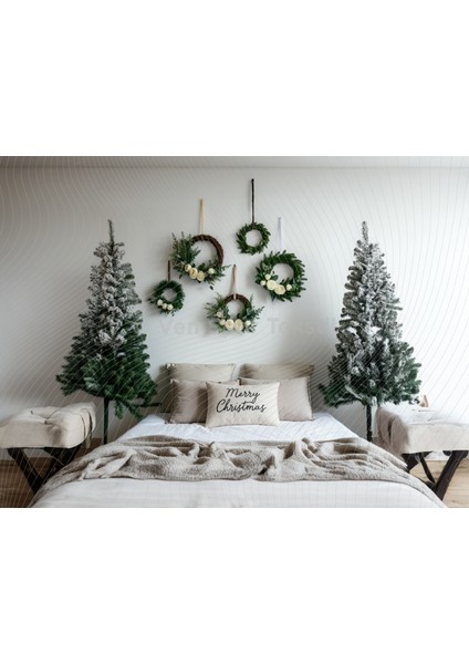 Modern Yılbaşı Stüdyo Fonu 200 x 150 cm Çelenk ve Çam Ağacı Arka Plan