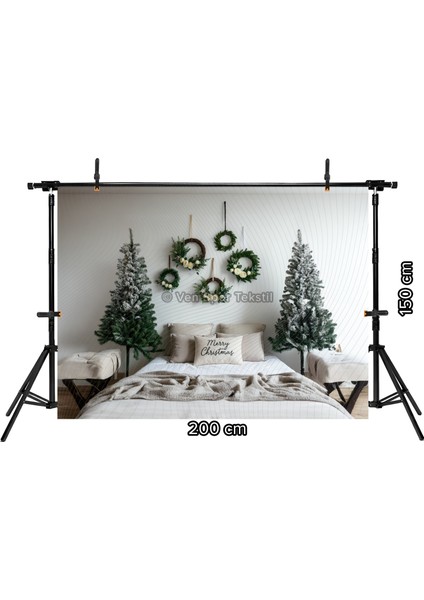 Modern Yılbaşı Stüdyo Fonu 200 x 150 cm Çelenk ve Çam Ağacı Arka Plan