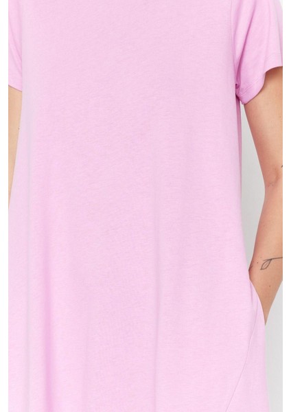 Moda Regular Günlük 20 1 Penye Süprem Örme Bisiklet Yaka Kısa Kol T-Shirt Elbise Midi Boy Elbise