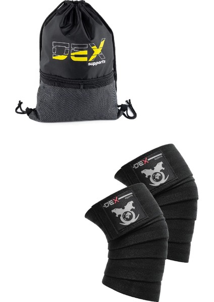 Antrenman Dizliği Knee Wraps Legend Siyah + Büzgülü Spor Çantası Sackpack 2'li Paket