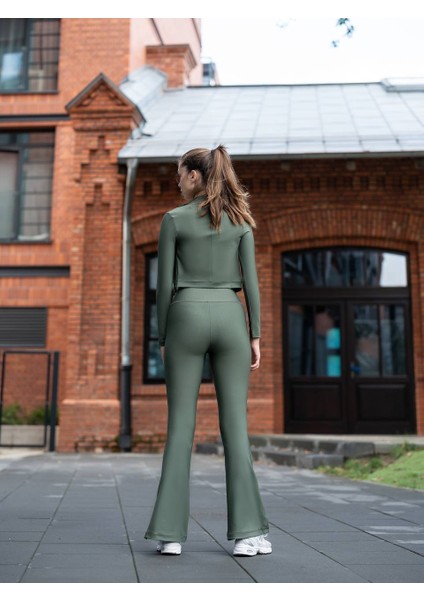 Haki Yeşil Yırtmaçlı Ispanyol Paça Spor Tayt Pantolon fırsatları