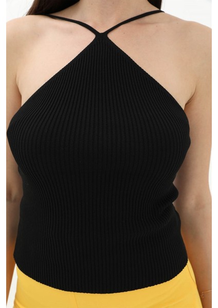 Boyundan Askılı Triko Atlet - Siyah fırsatları