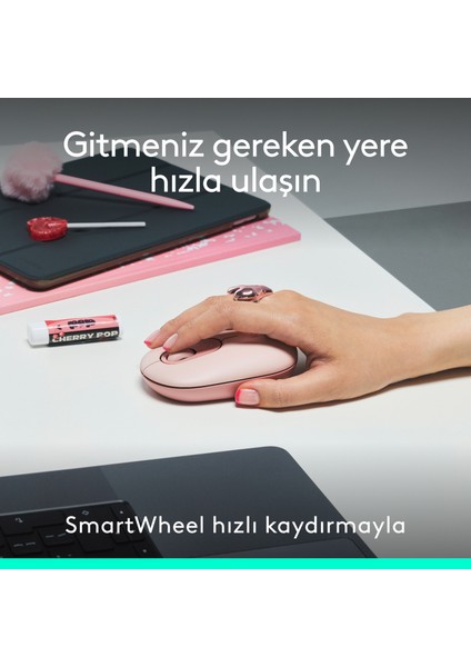 Pop Icon Kablosuz Bluetooth Sessiz Türkçe Q Klavye ve Mouse Seti, Pembe