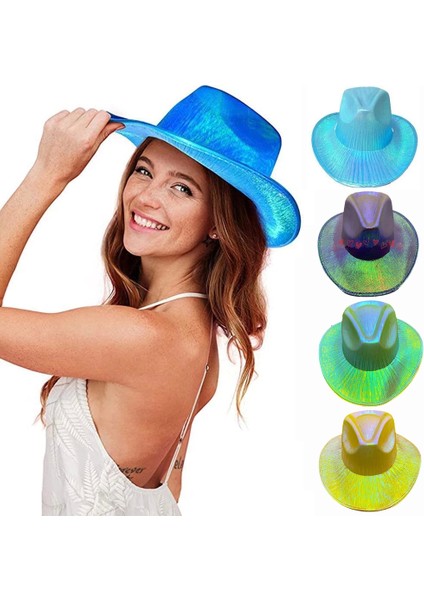 Işıltılı Kovboy Şapkası Hologramlı Parti Kovboy Şapkası Yetişkin fiyatları