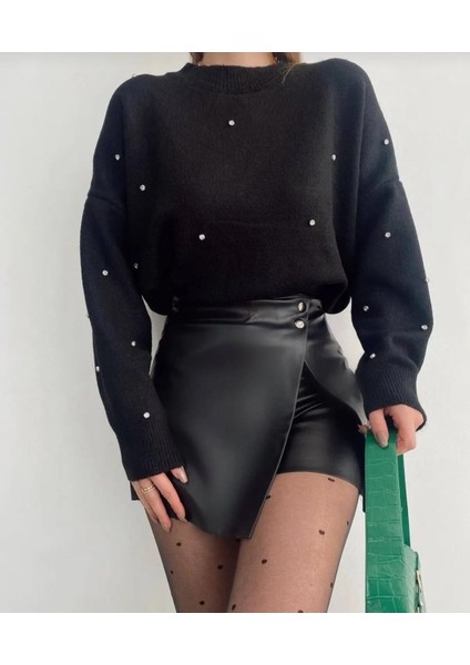 Kadın Suni Deri Şort Etek