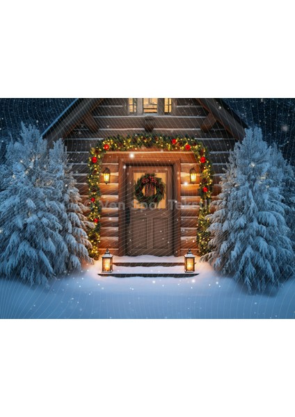 Kış Masalı Temalı Sıcak Ahşap Kapı Stüdyo Fonu 200 x 150 cm Arka Plan