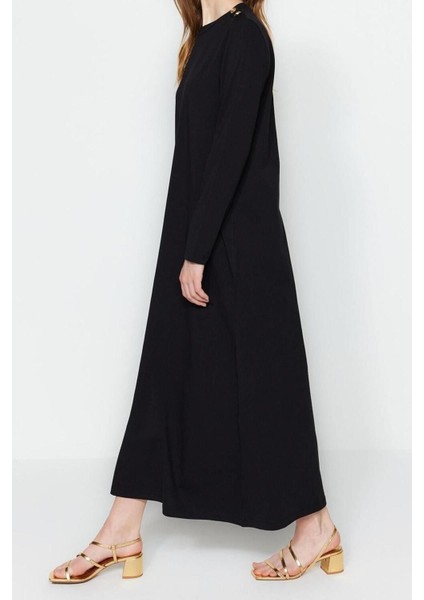 Moda Regular Casual Günlük Ringel Örme Dik Yaka Uzun Kol Basic Maxi Boy Tesettür Elbise