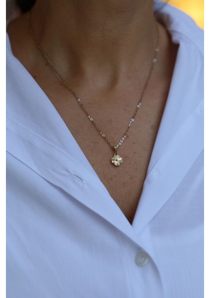 14 Ayar Altın Mini Işıltılı Yonca Kolye Ucu modelleri