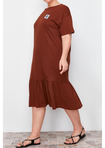 Moda Rahat Günlük Süprem Örme Bisiklet Yaka Kısa Kol T-Shirt Elbise Midi Boy Büyük Beden Elbise fiyatları