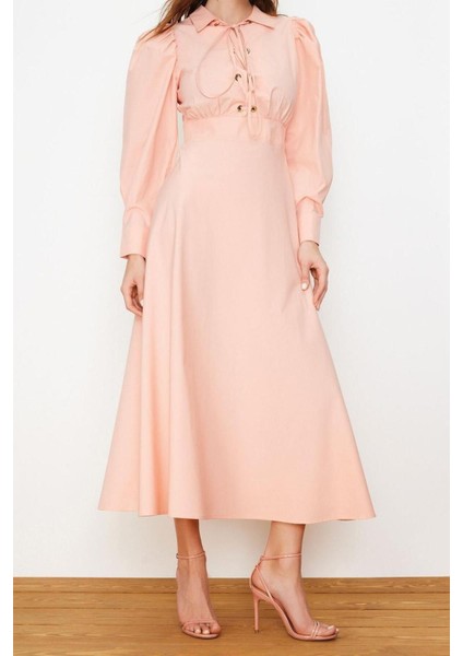 Moda Regular Casual Günlük Poplin Dokuma Gömlek Yaka Uzun Kol A-Line Maxi Boy Tesettür Elbise fırsatları