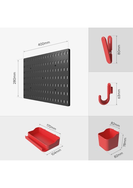 Çok Amaçlı Pano Organizatör Set 1( 28 x 40 cm ) Siyah - Kırmızı - Yapışkanlı