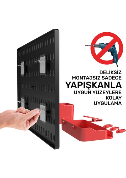 Çok Amaçlı Pano Organizatör Set 1( 28 x 40 cm ) Siyah - Kırmızı - Yapışkanlı