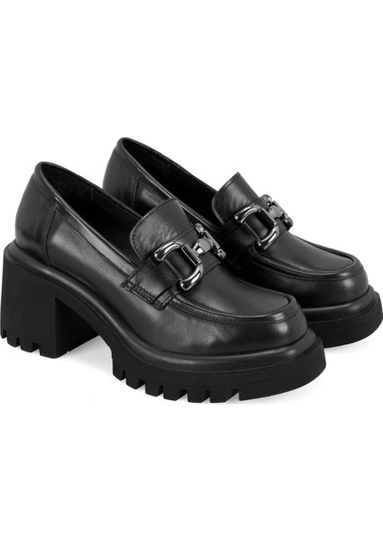 Kassidy Siyah Kadın Topuklu Deri Günlük Ayakkabı