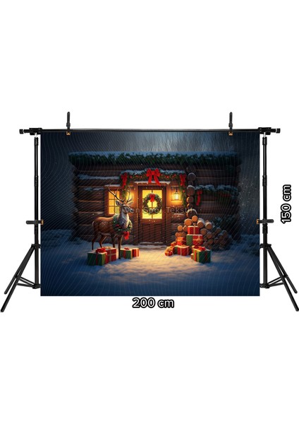Rustik Noel Temalı Geyikli Ahşap Kulübe Stüdyo Fonu 200 x 150 cm Arka Plan fiyatları