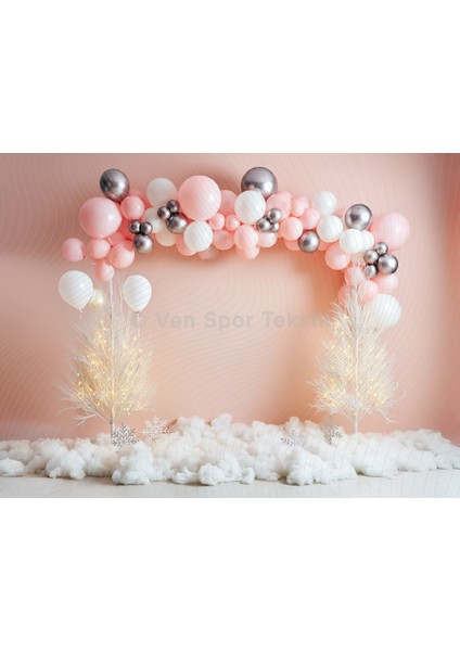 Pastel Rüyası Balonlar ve Işıklı Ağaçlar Arka Planı 200 x 150 cm Stüdyo Fonu