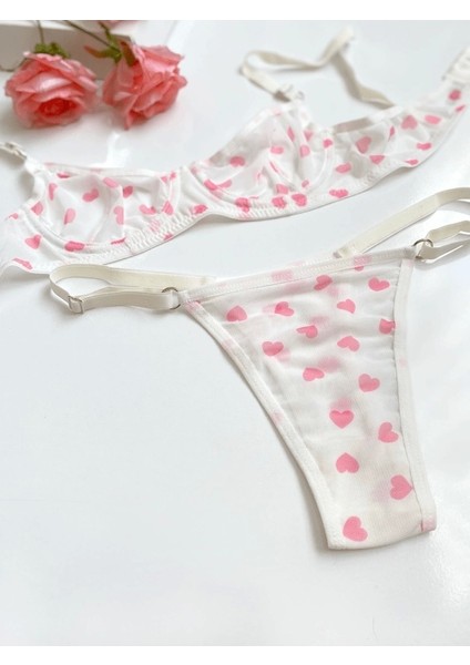 Kalp Baskı Tül Sütyen Takım modelleri