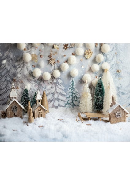 Kış Masalı Temalı 200 x 150 cm Stüdyo Fonu Arka Plan Kar Manzaralı