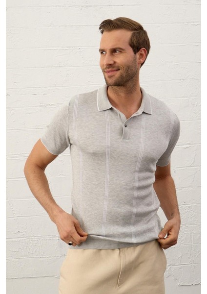 Erkek Slim-Fit Kalıp Polo Yaka Ince Triko T-Shirt Gri - 5012DNGR modelleri