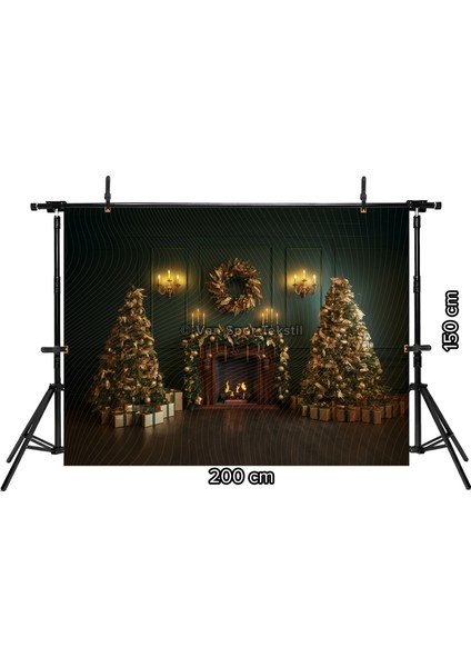 Klasik Altın Şömine ile Lüks Noel Stüdyo Fonu 200 x 150 cm Arka Plan fiyatları